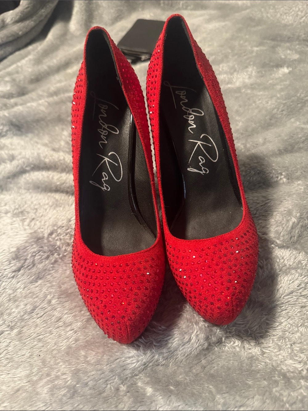 Red Crystal-Embellished Pointed-Toe Heels